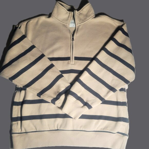 Abercrombie & Fitch Women's Blue & Lt Beige Striped 1/4 Zip Sweatshirt - Size S - Picture 8 of 13